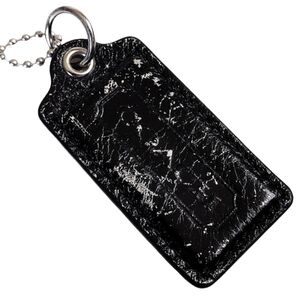 🖤 2.5" Coach Black Metallic Silver Leather Hangtag Bag Fob Purse Charm Keychain